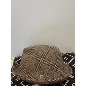 Vintage Brixton Hat Fedora Men Size L/XL Large Plaid Brown formal retro look